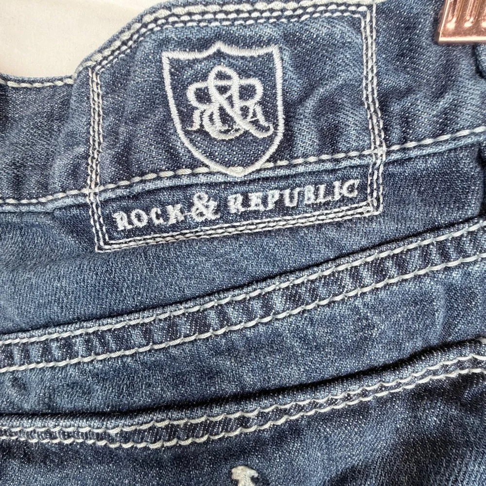 Rock & Republic Rebellion Mens 30x30 Bootcut Jeans Dark Wash Embroidered McBling